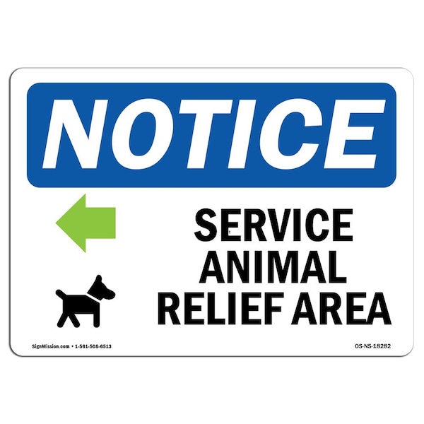 OSHA Notice Sign, 3.5" H, Service Animal Relief Area (Left Sign With Symbol, Landscape, 10PK
